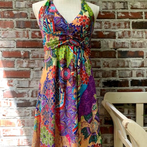 Cristina Love colorful Halter Dress Size Medium - Picture 4 of 6